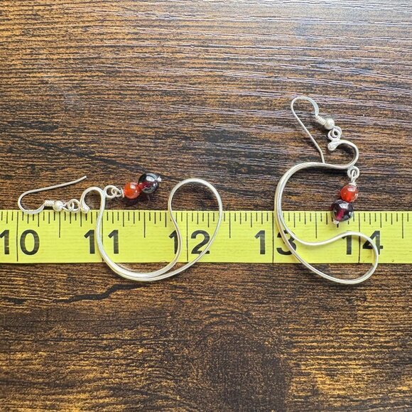 Sterling Silver 925 Red & Black Crystal Freeform Dangle Earrings 2.5" Length - Picture 8 of 9